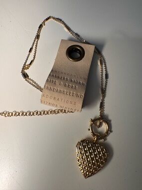 Anthropologie Gold Quilted Heart Pendant Necklace